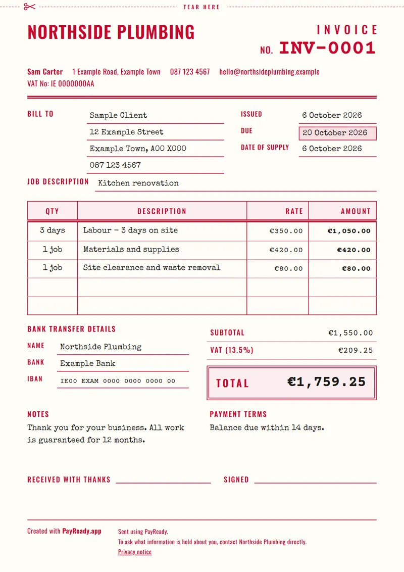 The Carbon Copy invoice style, with sample details